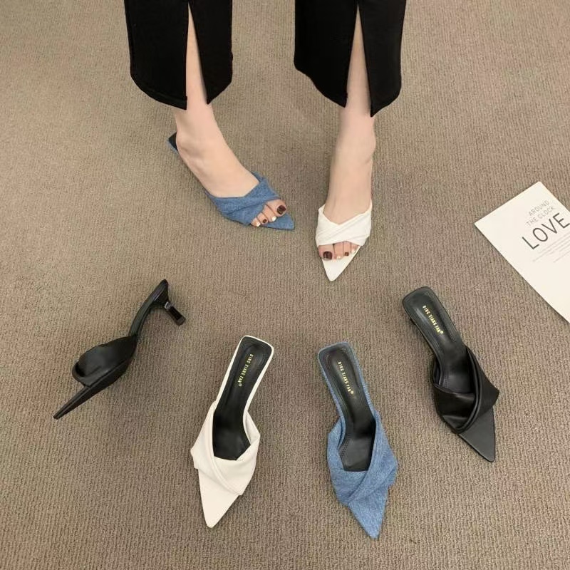 Designer Liyke Butterfly Knot Women Pumps Slippers Sexy Pointed Toe Thin Heels Wedding Banquet Dress Mule Ladies Shoes Sandals