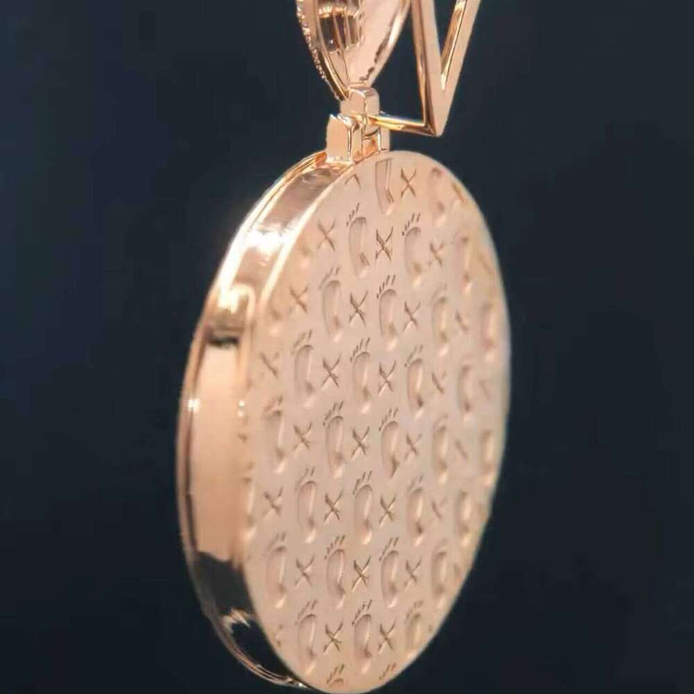 Iced Out Custom Made 2inch Width Circle Memory Photo Pendant Lab Dia 10K Solid Rose Gold
