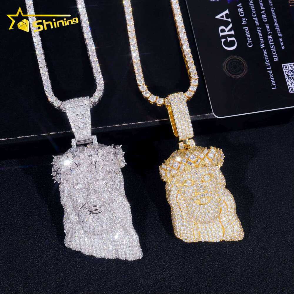 Fine Jewelry Sterling Sier Gold Plated Dia Iced Out Hip Hop 2.5" Custom Moissanite Pendant Jesus