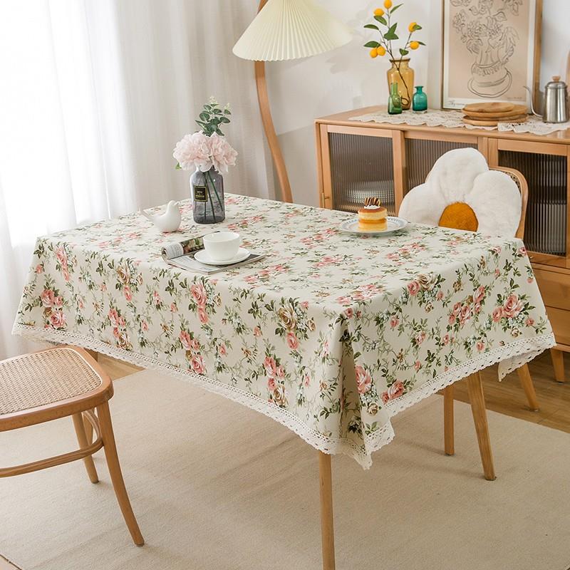 D276 floral cotton and linen fabric canvas printed table cloth coffee table table cloth pastoral style home small fresh plant cover cloth