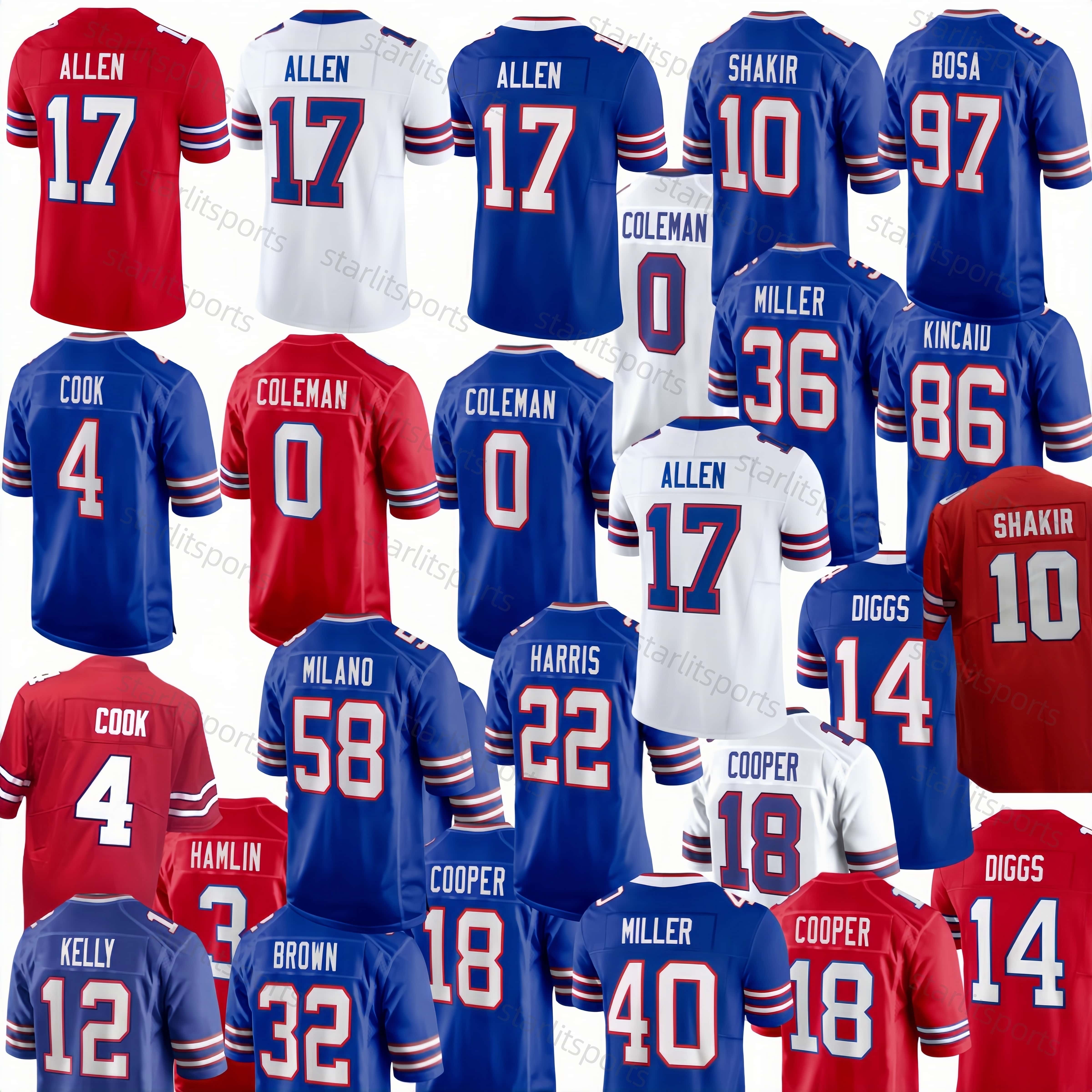 Josh Allen Khalil Shakir Cook Keon Coleman Joey Bosa Stefon Diggs Amari Cooper Dalton Kincaid men women youth Custom Stitched Any Name Number football Jerseys Wear