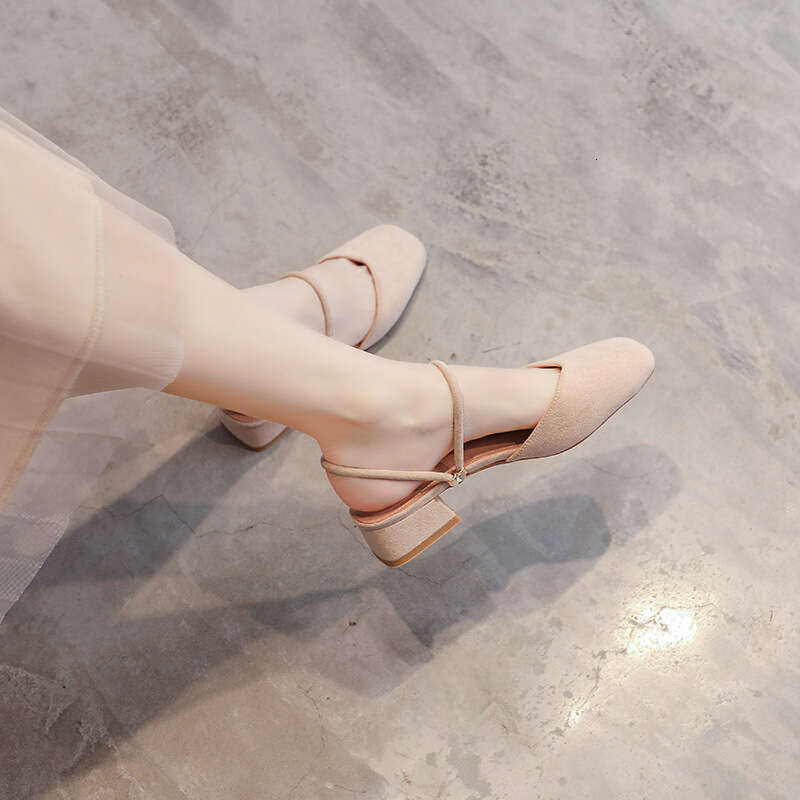 Square Closed Toe 2025 New Summer Mid Chunky Heel Fairy Style Fashion Dress Sandals for Women