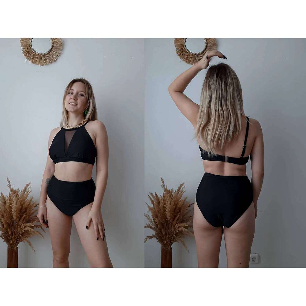 Lace-up Printed High Waisted Bikini - Elegant Two Piece Hollow Swimwear for Ladies