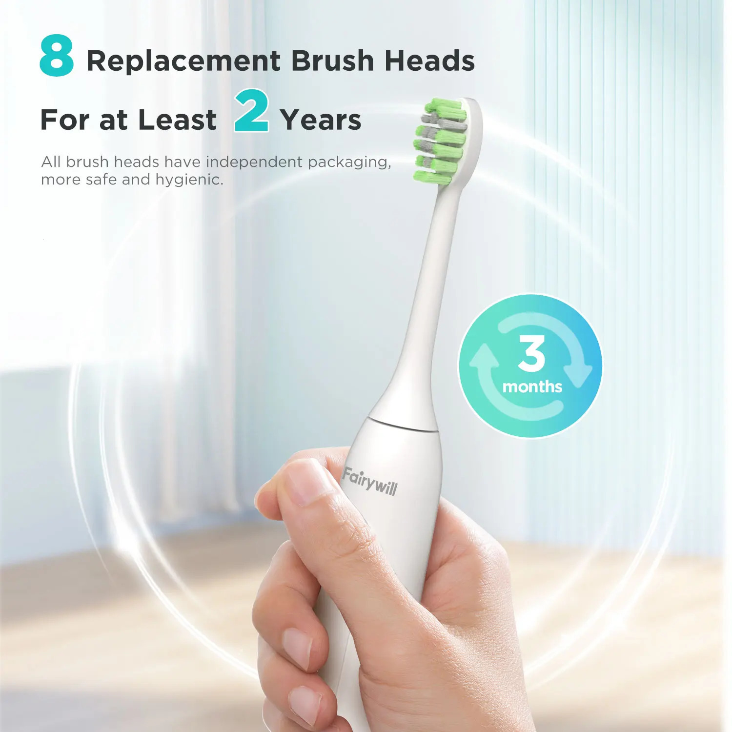 Fairywill Ultrasonic Electric Toothbrush42000HZmin Vibrations 8pcs Rechargeable Heads for Adults4h Full Charge 100Days S 250519
