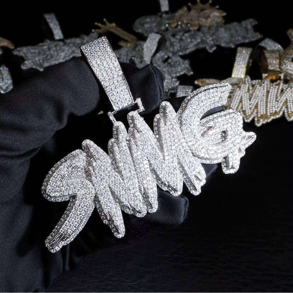 Custom Hip Hop Rapper Initial Name Mens Necklace Sterling Sier Iced Out Dia Letter VVS Moissanite Pendant