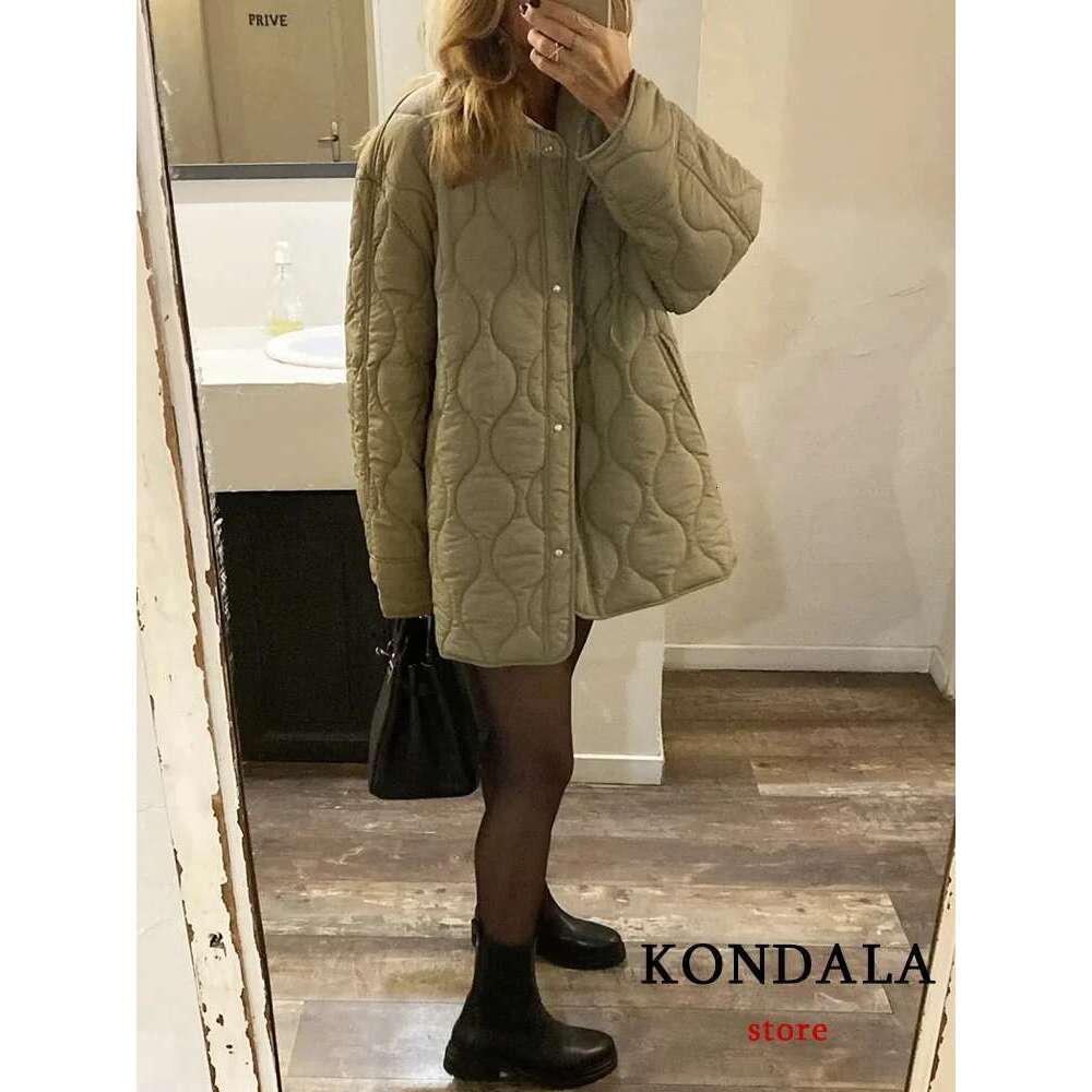 TRAFZA Streetwear Armygreen Oversized Jackets Women Long Sleeve O Neck Single Buttons Autumn Winter Coats Casual Outwears