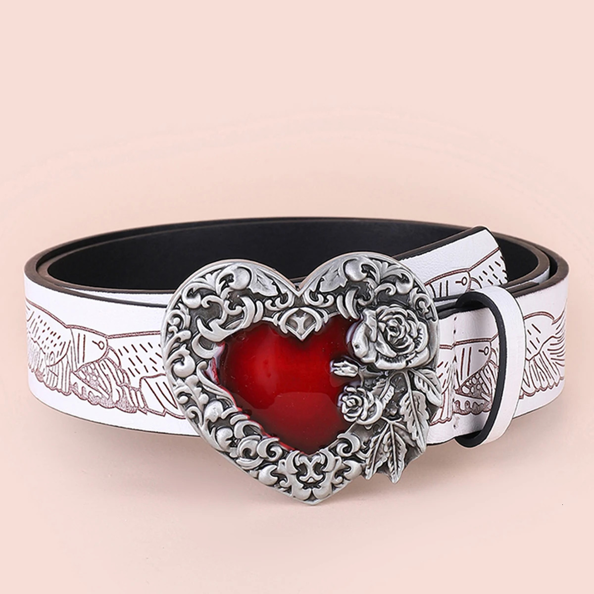 Cool Fashion Leather Belt Red Heart Love Hurts n Punk Rock Waistband Women Men Decorative belts Jeans Hip Hop Girdle 250520