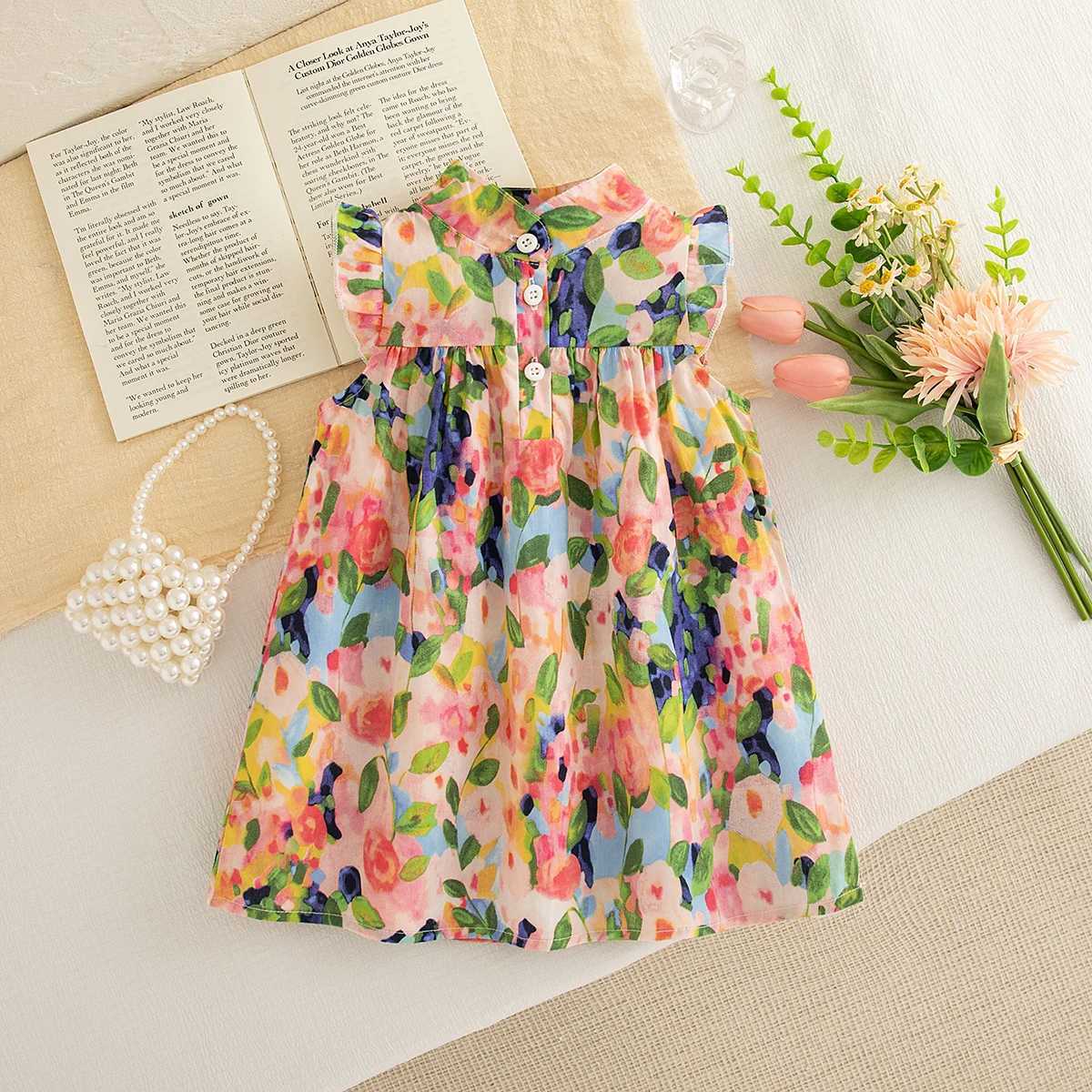 Baby Girl Dress Summer New Sweet Flower Ruffled Sleeve ChildrenS Sleeveless Clothes Suitable For 0-3 Years Old X250528