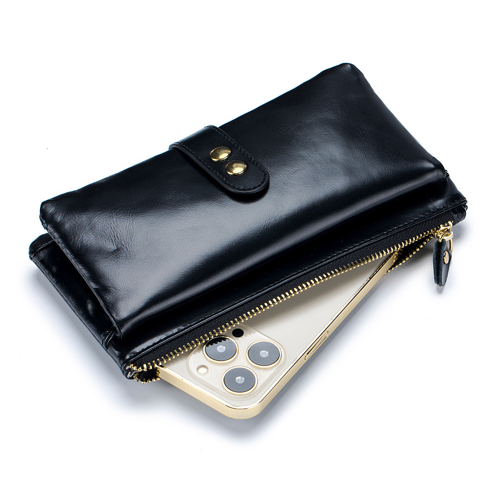 Free Shipping Designer Wallet Oil Wax Long Genuine Leather Multi-card Slot Card Holder Cowhide Multi-function Wallet Phone Bag Fashionable Handbag