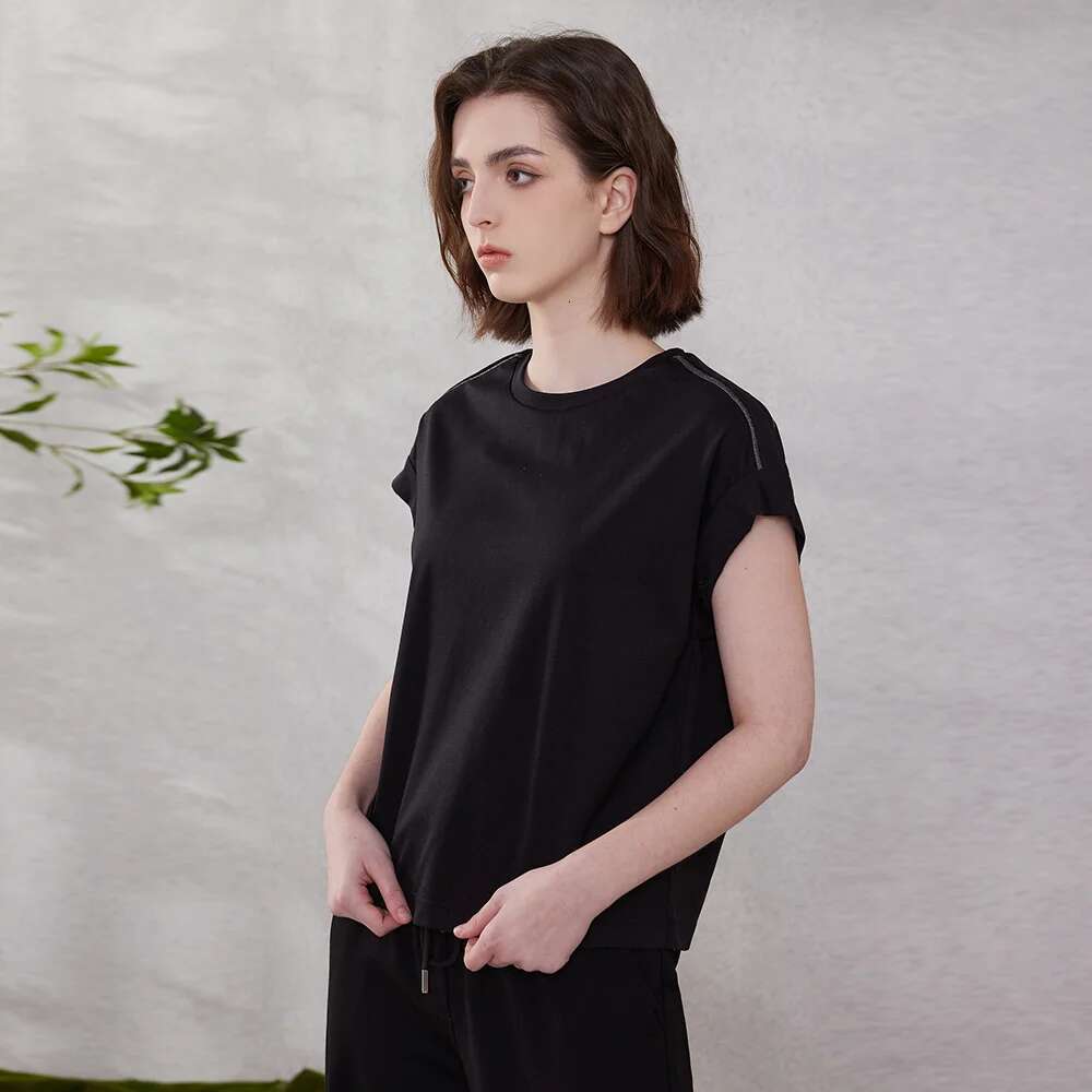 K2055w High Quality Womens Clothing Long-Staple Cotton T Shirts Ladies Summer Tencel Clothes