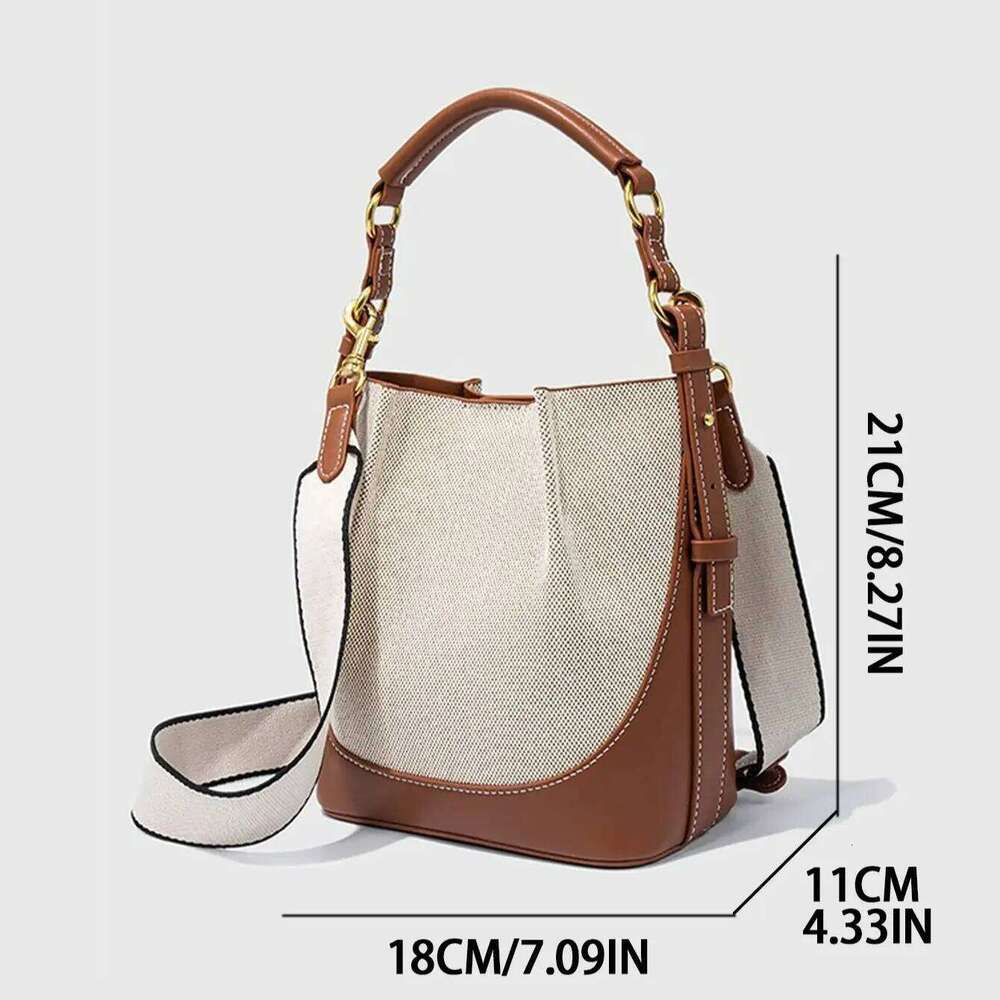 Women's Brown Bucket Bag Designer Women Handbags 2025 Pu Leather Shoulder Crossbody Bags with Wide Strap Tote Purses