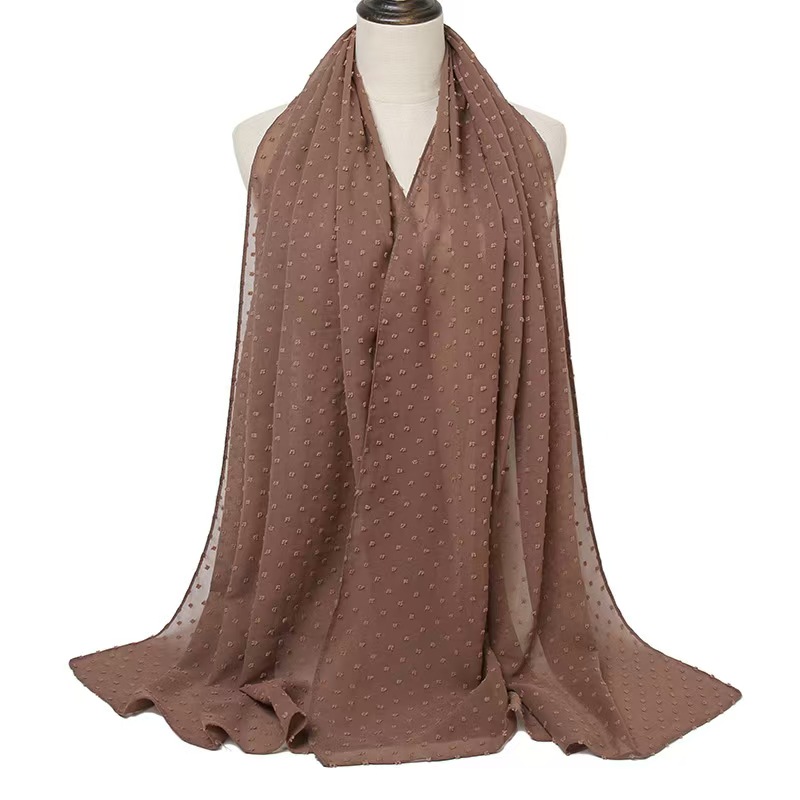 T828 Malaysia Indonesia long scarf flocking ball solid color thick chiffon scarf