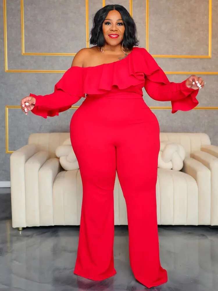 Elegant Woman Jumpsuit Autumn Slash Neck Jumpsuit Casual Woman Clothes One Piece Long Sleeve Jumpsuit Sexy Plus Size Looks