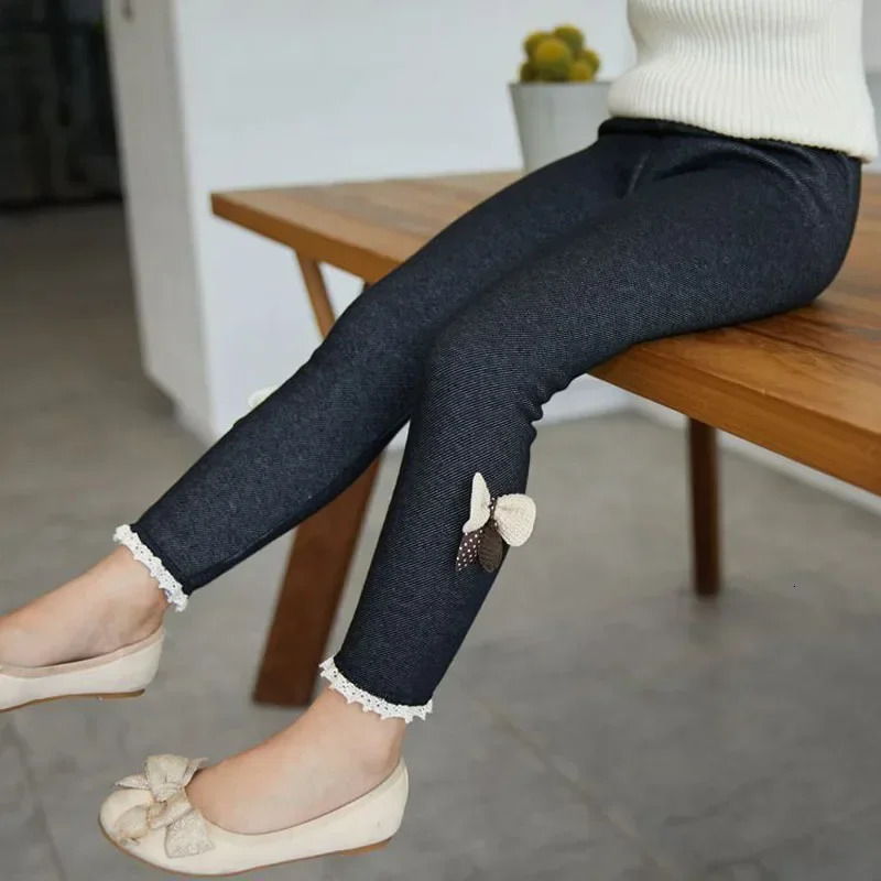 Girl Pants Autumn Winter Warm Children Trousers Baby Leggings Thicken Velvet Bowknot Kids Jean Anti Cold Girls Clothes 250528
