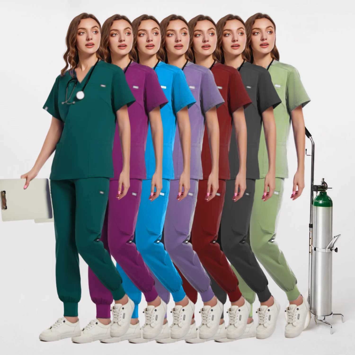 Multicolor Scrubs Uniform Short Slve Tops+Pants Nursing Uniform Women Pet Shop Doctor Scrub Medical Surgery Workwear Scrub Set X2505281