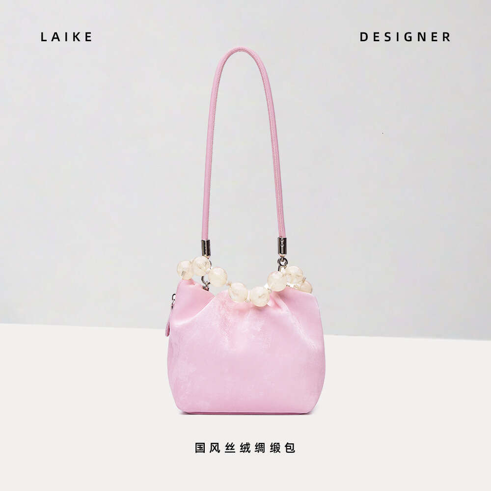 High-end Chinese Style Velvet Handbag for Women, New Fashionable Crossbody Beaded Genuine Leather Shoulder Bag
