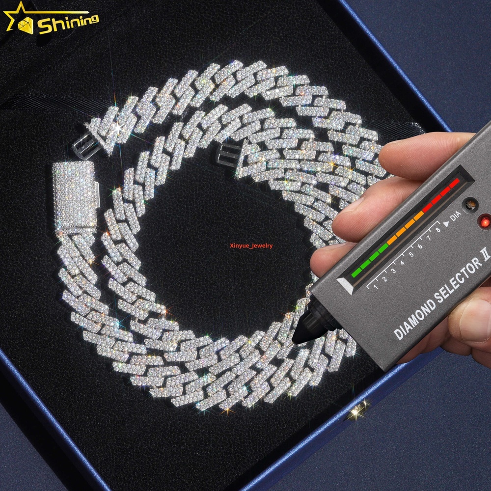 Iced Out Hip Hop Moissanite Miami Cuban Chain Necklace 10mm 15mm 925 Sterling Silver Mossanite Cuban Link Chain