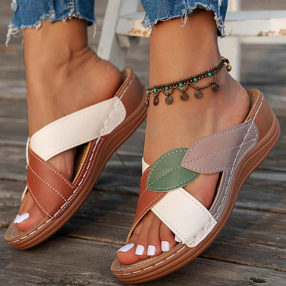 Women Summer Sandals Comfortable Ladies Wedge Sandals Slip On Footwear Platform Cross Strap Slippers for Outdoor Travel 250523