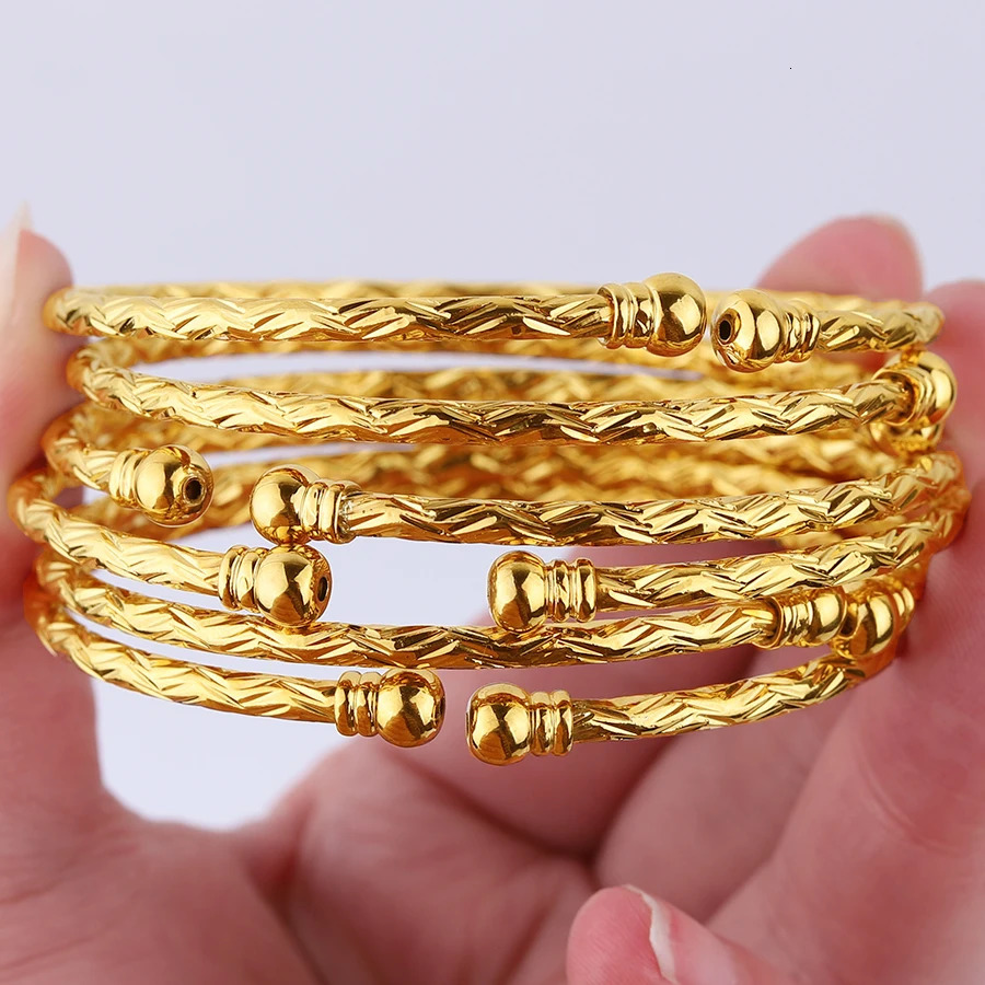 3MM6pcs Ethiopian Wedding Bride Gift Gold Color Indian Bangles Dubai Jewelry For Women Africa Ball Jewellery Beads Bracelet 250517