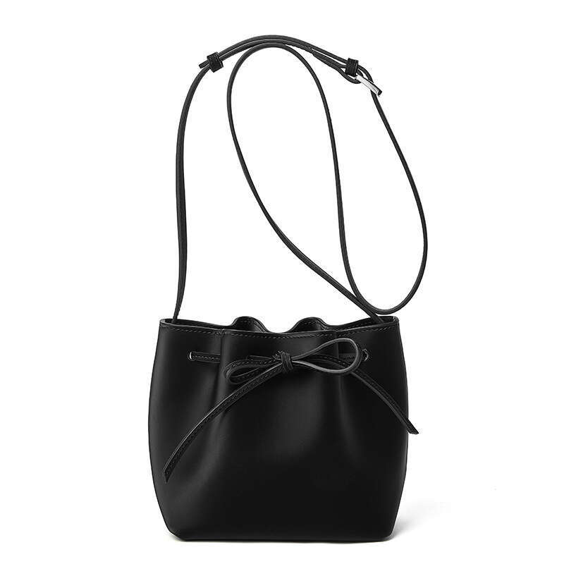 2024 New Women's High-End Satin Cowhide Crossbody Korean Style Casual Drawstring Genuine Leather Underarm Shoulder Bag
