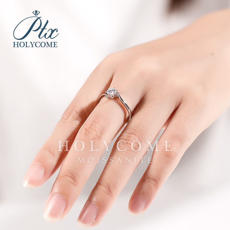 Luxury 925 Sterling Silver Moissanite Diamond Rings 0.5ct Round VVS D Color Rhodium Plated Wedding Engagement Promise Ring Gift for Women