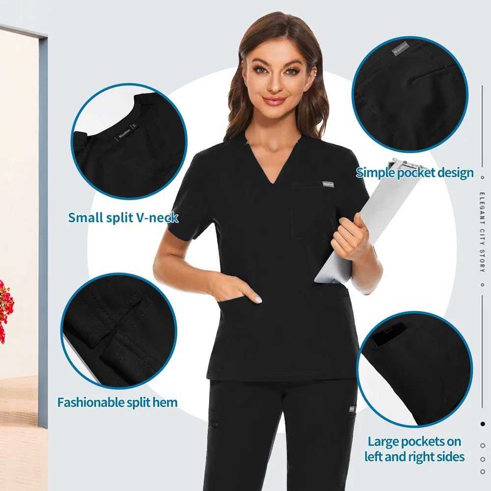 Nurse Scrub Shirts Medical Uniform Workwear for Women Men Nursing Surgical Navy Gray Classic V Neck Scrub Tops Scrubs Blouse X250528
