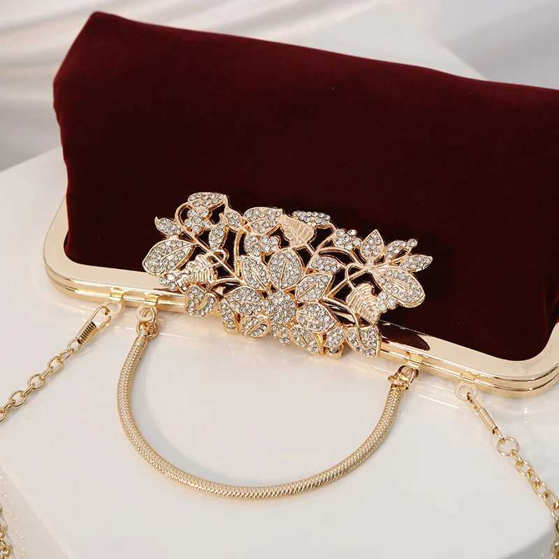 New Arrival Vintage Wine Red Velvet Handbag Women Velour Evening Bag Retro Style Bridal Wedding Party Clutches Ladies Diamond Purse XA829H Z250528
