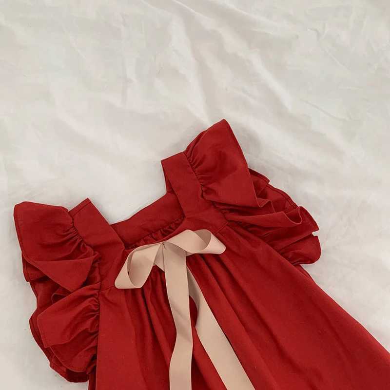 Bear Leader Summer Girls Dresses Flying Sleeve Dress Casual Ruffled Dresses Solid Back Bowknot A Line Baby Dresses Kids Clothes X250528
