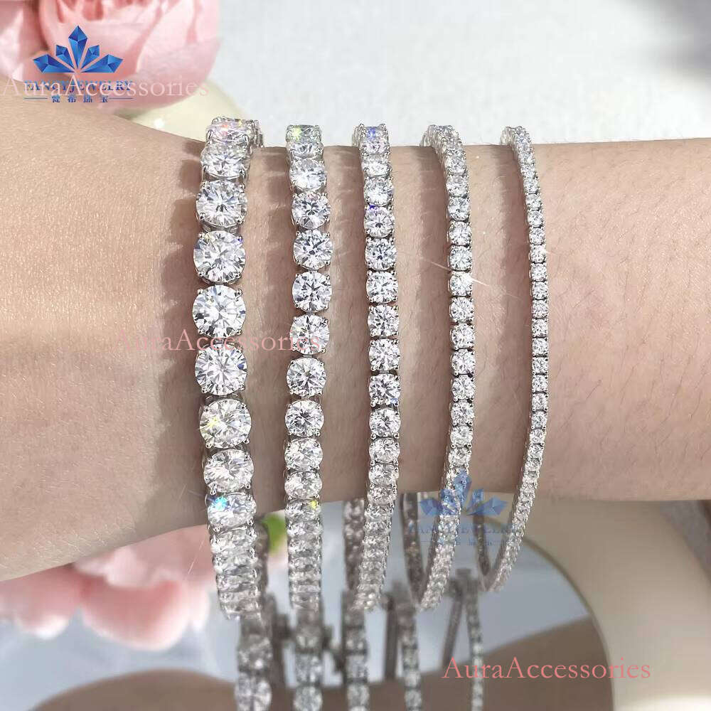 2mm-6.5mm Rhodium Plated Clover Bracelet Durable Solid Sier Tennis Chain Moissanite Fine Jewelry Wedding Gift