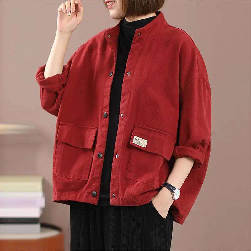 New Arrival Spring/autumn Women Loose Casual Long Sleeve O-neck Outerwear & Coats Pocket Patchwork Single Breasted Jackets W778