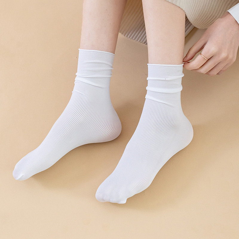 Women's Mid-Calf Lightweight Breathable Slouch Solid Color Korean Style Ice Spring Summer Long Socks Automatic