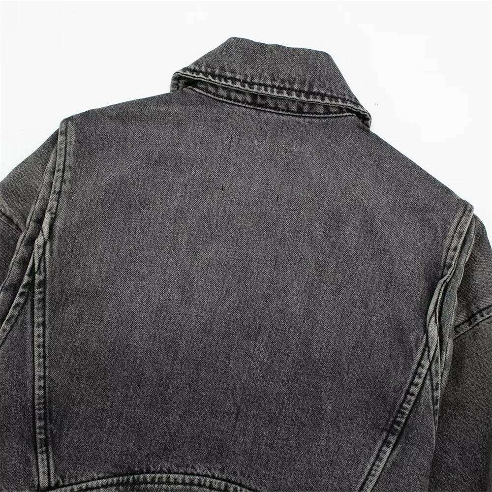 UNIZERA Autumn and Winter New Women's Casual Versatile Polo Neck Motorcycle Loose Belt Denim Jacket Coat