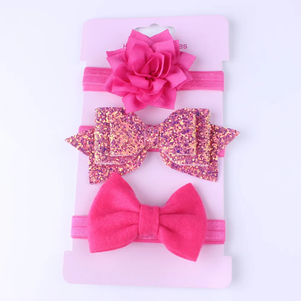 3PCS Baby Girls Glitter Bow Headband Set with Floral Elastic Hairband - Adorable Hair Accessories for Little Ones One Size 250528