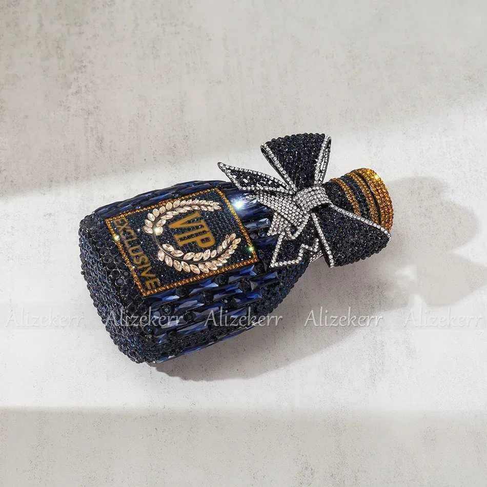 New Arrival Alizekerr Champagne Bottle Shaped Bow Crystal Evening Bags Women Gorgeous Unique Bling Diamond Metal Clutch Purses Wedding Party Z250528