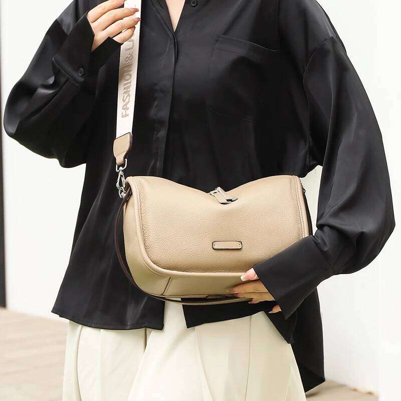 Soft Genuine Leather Handbag Women Shoulder Messenger Bag Solid Color Cowhide Sac Fashion Female Crossbody Tote