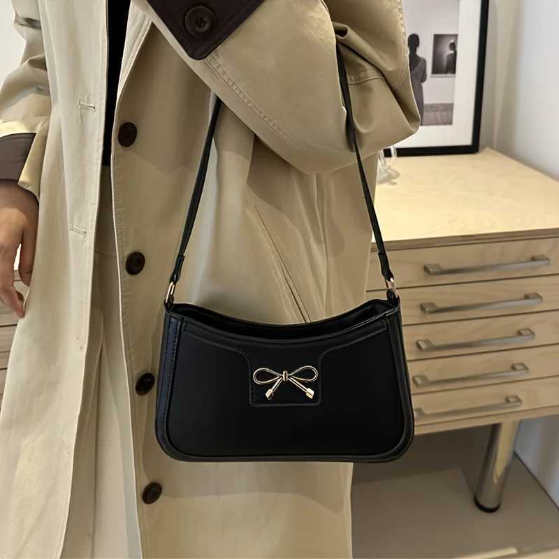 Solid Color Bowknot Shoulder Bag Elegant Small Square Bag Suitable for Women Handbags Zipper Closure Fashion Underarm Bag Y250528