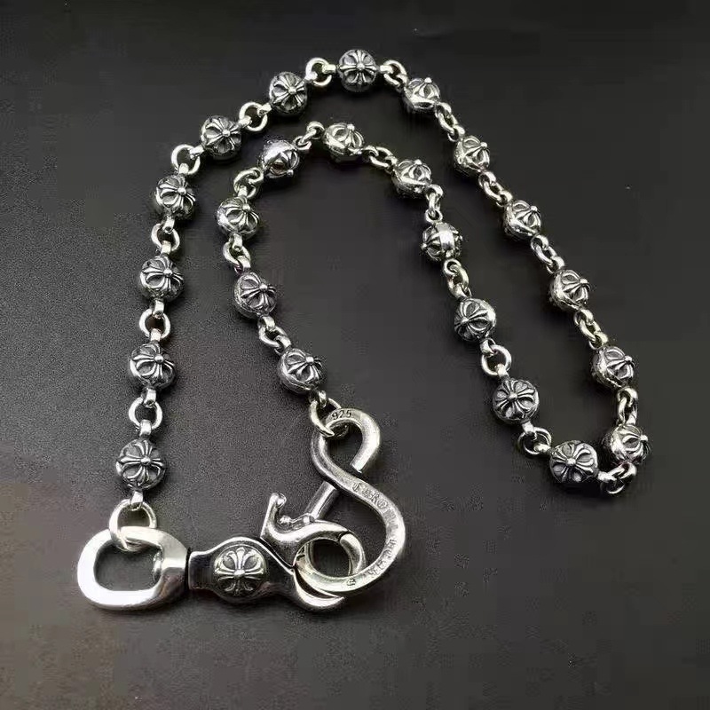 Top quality Chrome cross flower dice ball buckle waist pants Keyring chain 925 silver designer bag chain men women retro bag hanging Key ring thick jewelry gift