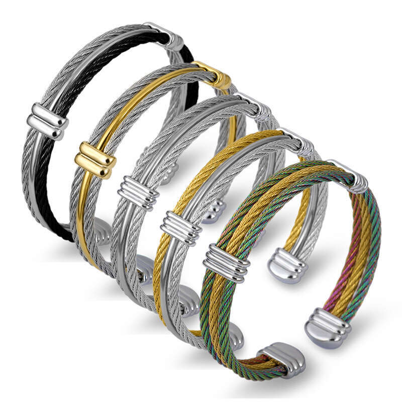 Wire Colorful Three Rope Couple Bracelets Stainless Steel Open Bangle Jewelry for Men and Women