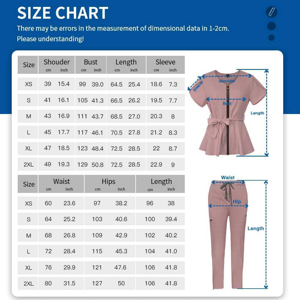 Plug Size Beautician Tops+pants V Neck Solid Color Women Medical Uniform Short Slved Spa Uniform Nurse Clothes Doctor Workwear X2505281