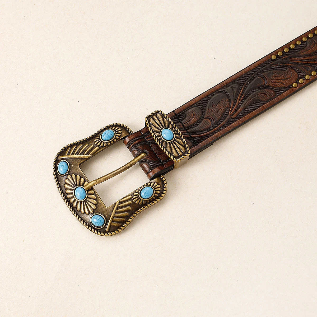 Tang Cao Pattern Retro Belt Buckle Street Dance Hip Hop Big Head Belt Western Denim Buckle Unisex Belt 250520
