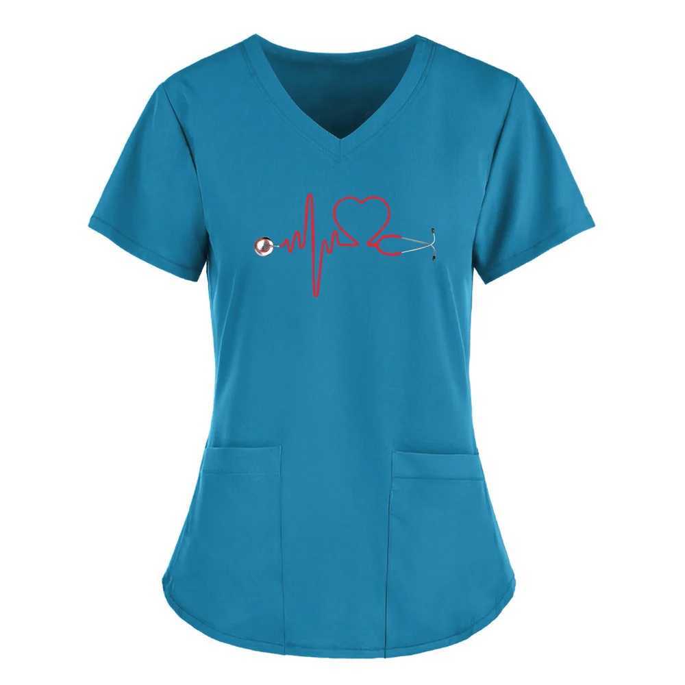 Summer Womens Clothing With Stethoscope Pattern Short Slved V-Neck Fashion Frosted Tops Uniform Short Slve Doctor Nurse New X2505281
