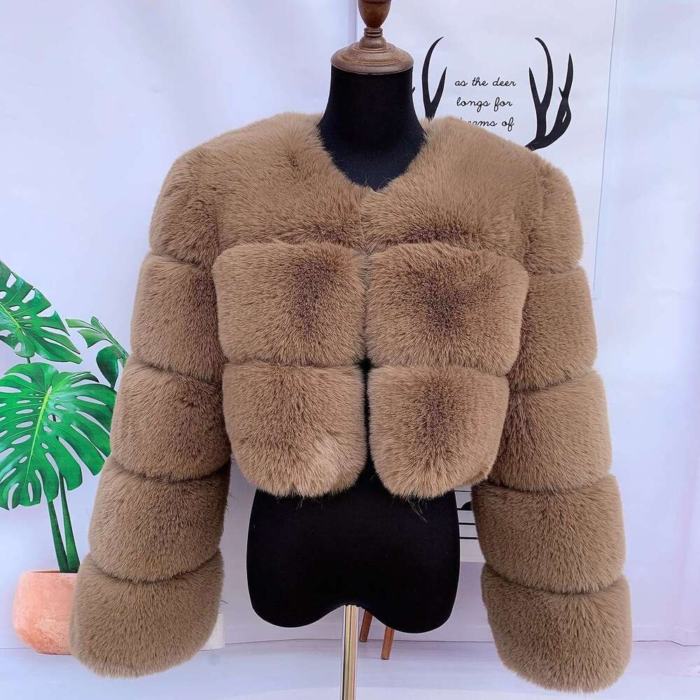 Women fake short Faux fluffy pink 3 large rows jacket fashion faux fox fur coat high quality