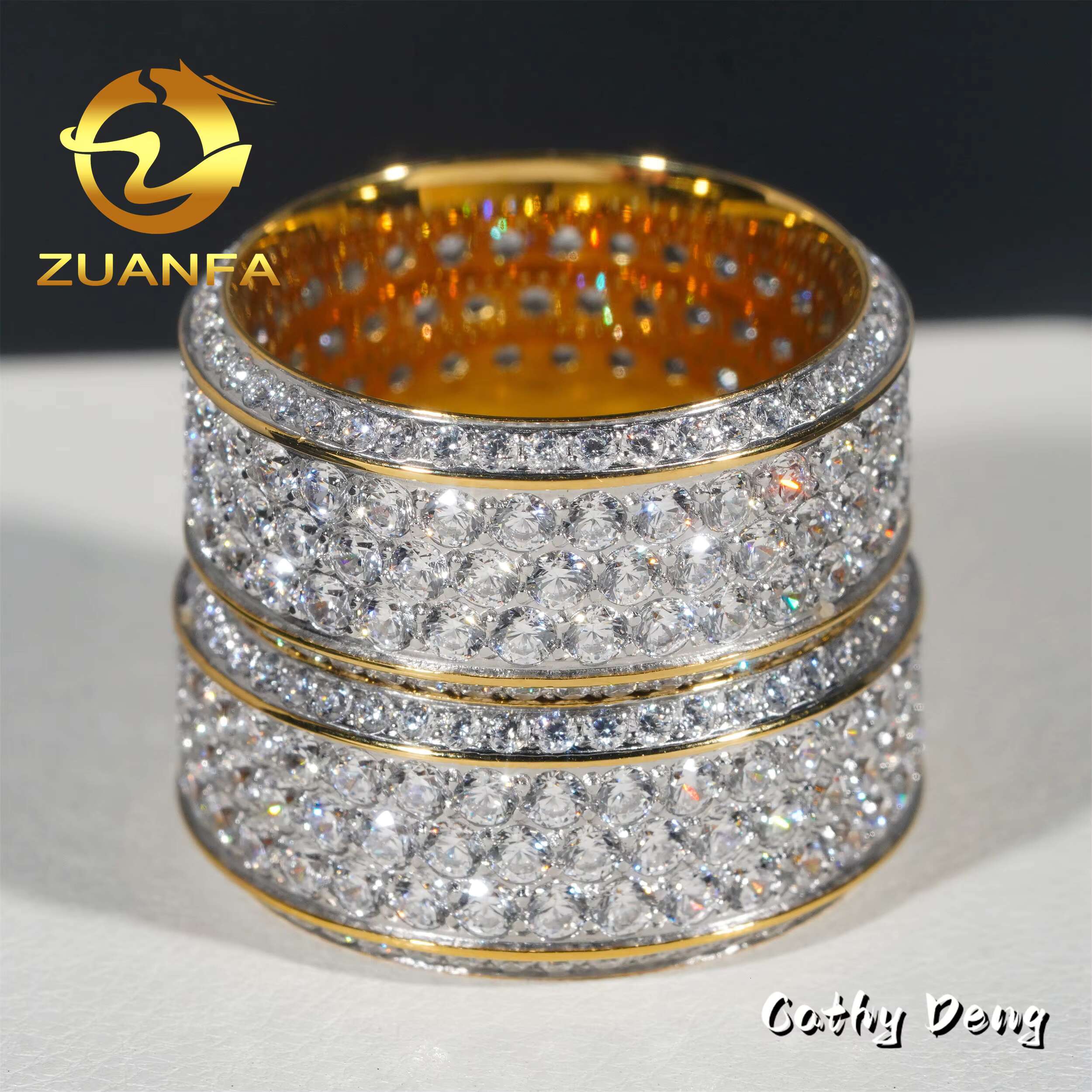 Wholesale Price Iced Out Moissanite Diamond Cuban Rings 316L Stainless Steel Hip Hop Ring Men Diamond Ring