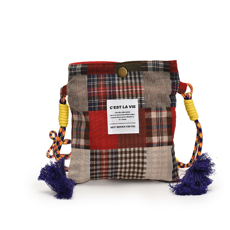 Women's Handbag Free Shipping Designer Bag Summer New Ins Style Retro Plaid Patchwork Cloth Bag Versatile Lightweight Shoulder Crossbody Bag Casu