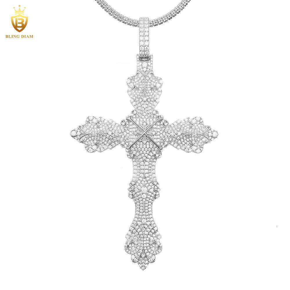 New Custom Hip Hop Jewelry Cross Pendant Necklace VVS Moissanite Sterling Sier Stainless Steel