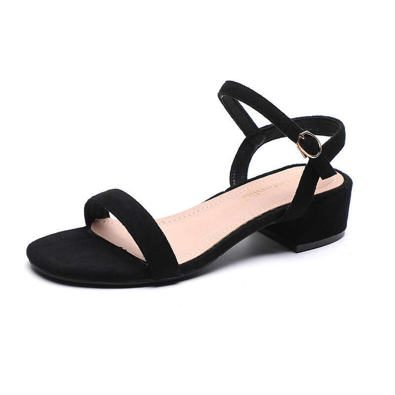 Sandals Summer 2025 New Fashion One-Strap Thick Heel Mid-Heel Fairy Style Black Roman Women's Shoes