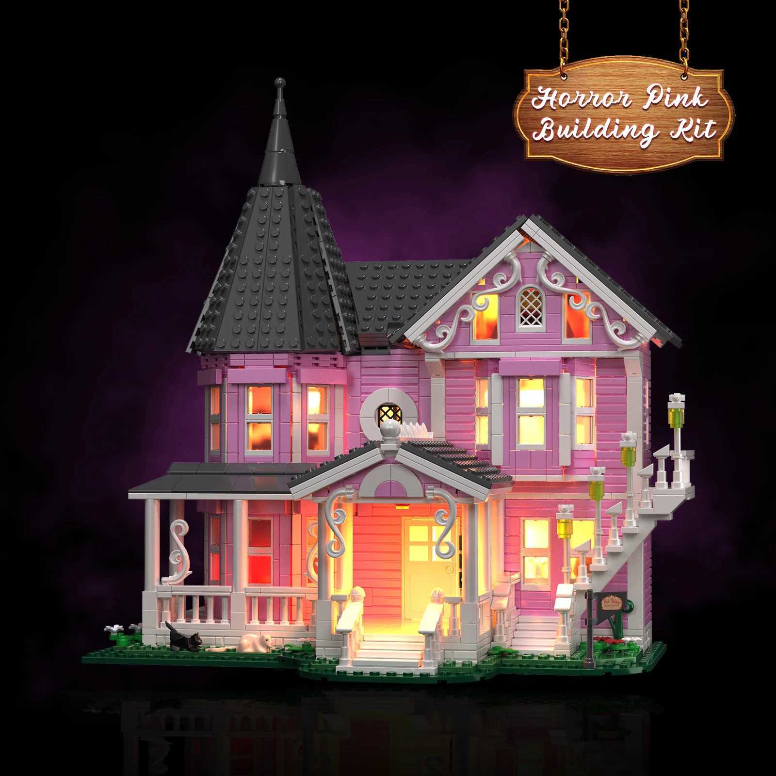Free shipping BuildMOC Corned Pink Palace Building Block Set Ideas Christmas House Model Toys Boys and Girls Gifts (1349PCS)