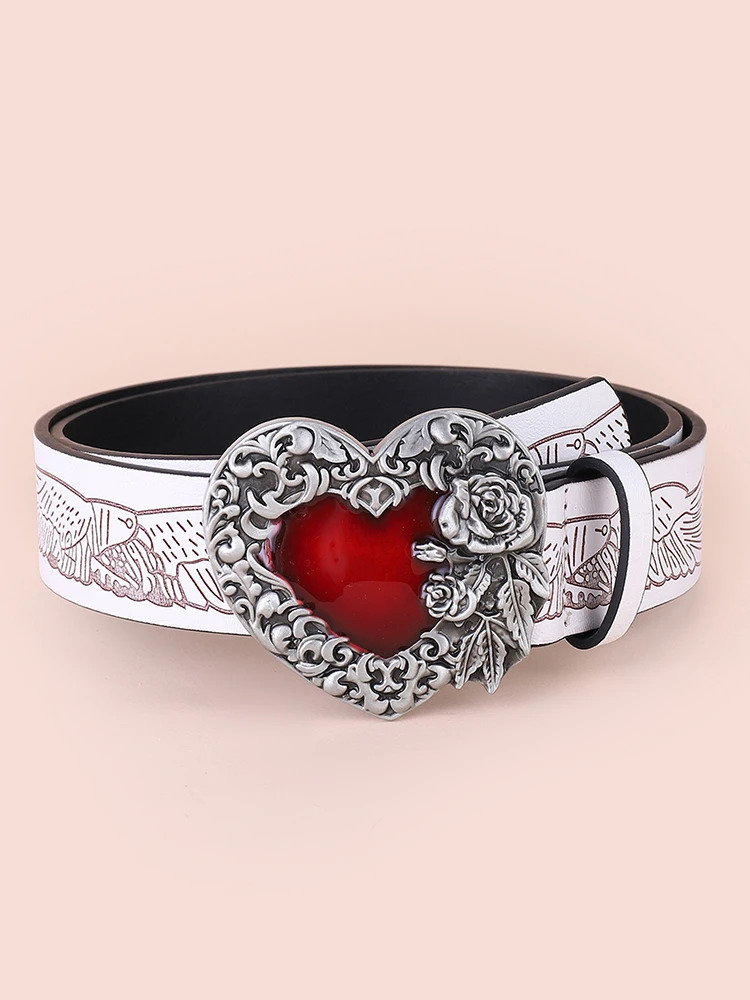 Hip Hop Punk Belt Retro Fashion Personality White Wide Edge Love Casual Versatile Belt Womens Fashion Y2K Couple 250520