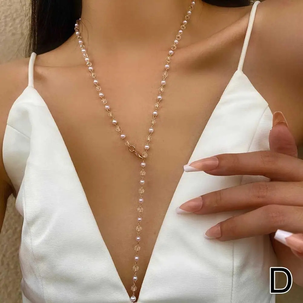 Zircon Necklace For Women Long YShaped Metal Collarbone Chain Summer Holiday Party Body Jewelry Gifts 250519