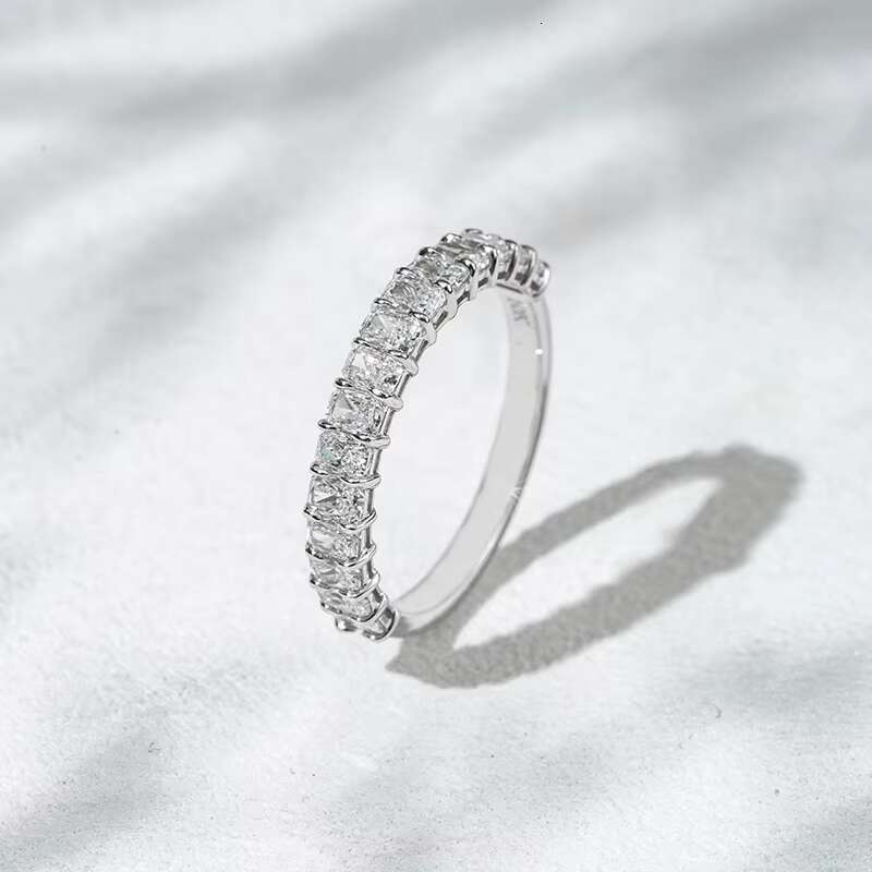 Starsgem 10k White Gold 2x3mm Radiant Cut Half Eternity Lab Grown Diamond Ring Wedding Band